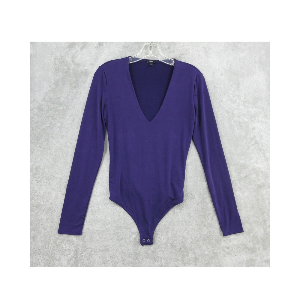 Express Bodysuit Womens Size S Body Contour Bodycon Stretch Sexy Purple Snap